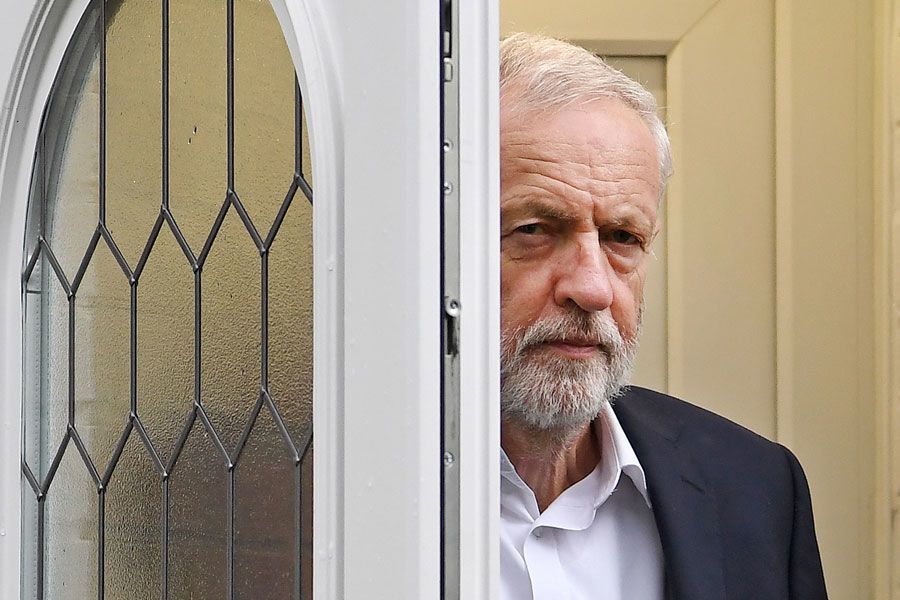Jeremy Corbyn snapped outside his front door