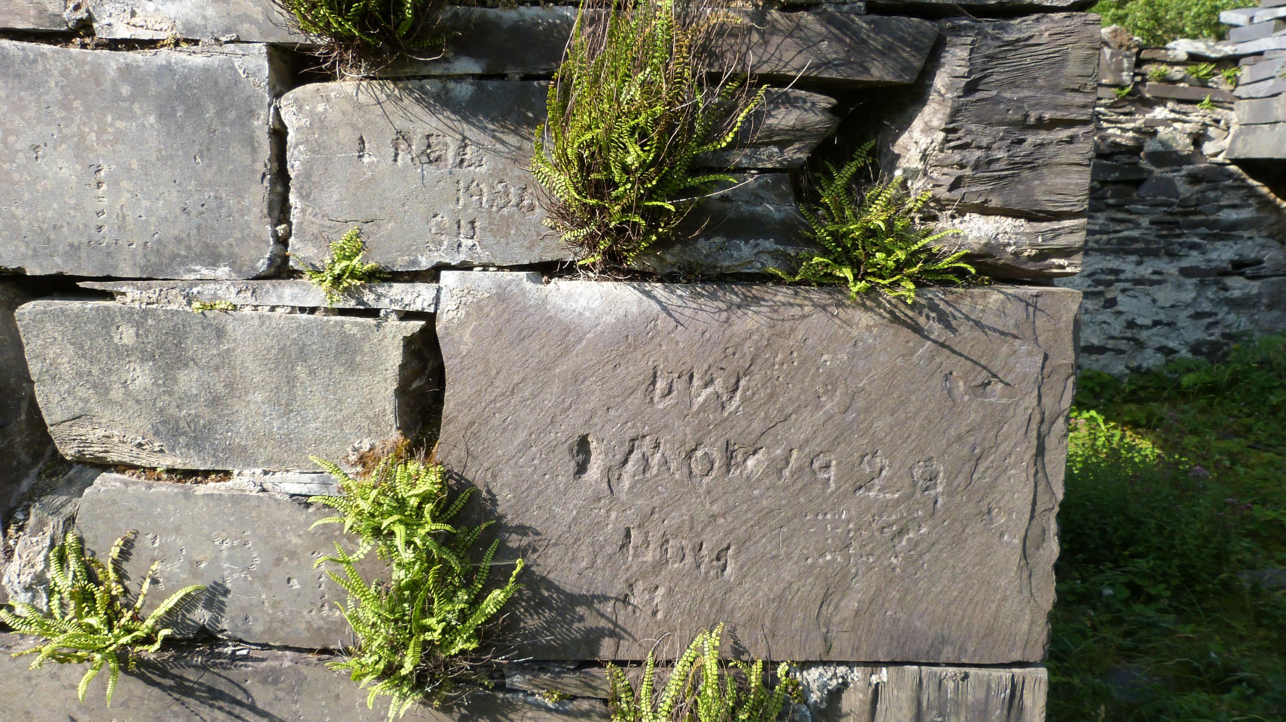 Ysgrifen wedi ei naddu i'r lechen yn 1929