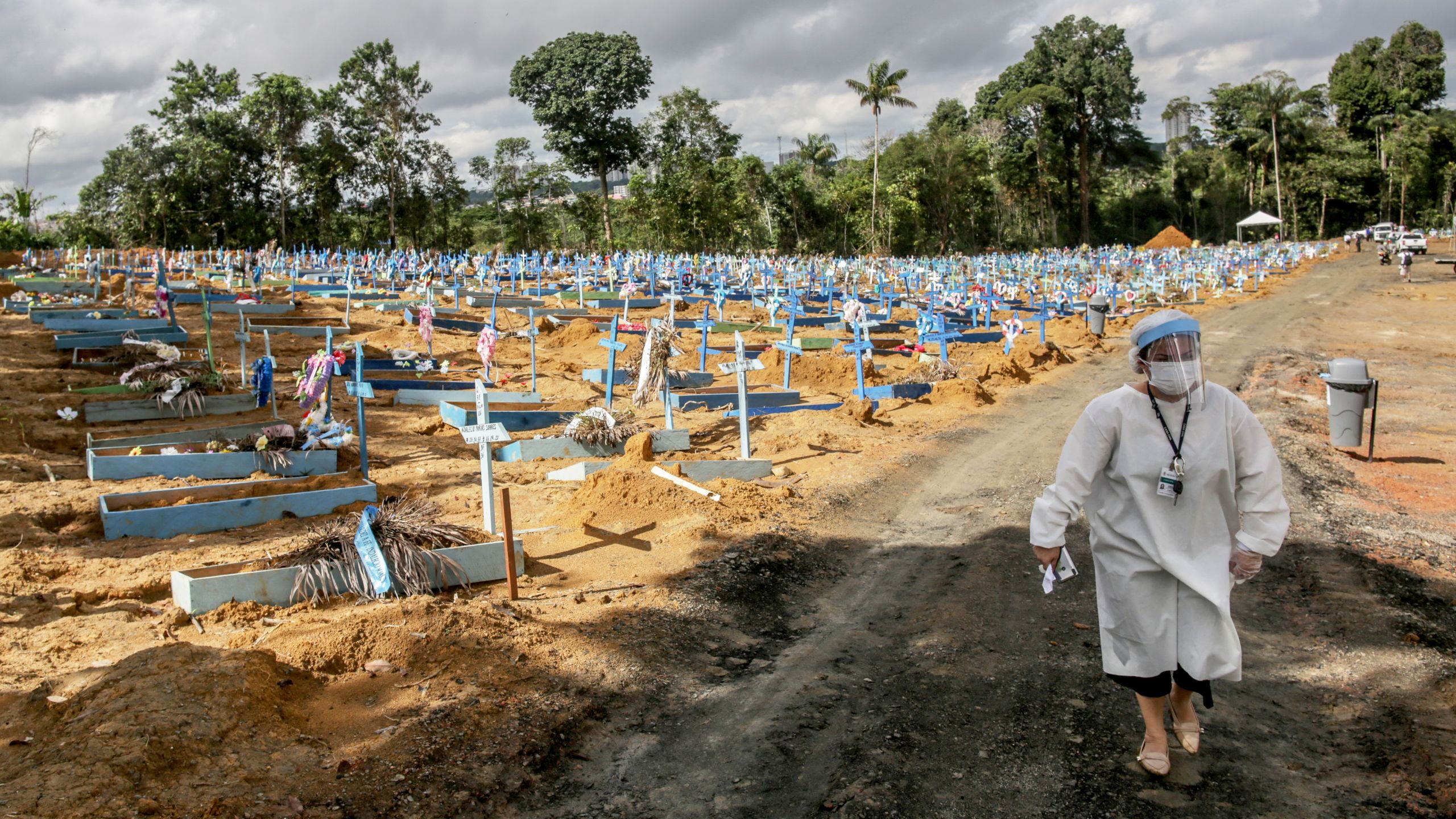 Fresh graves in a cemetery dedicated to all those suspected or confirmed to have died from covid-19 in Manaus, Brazil