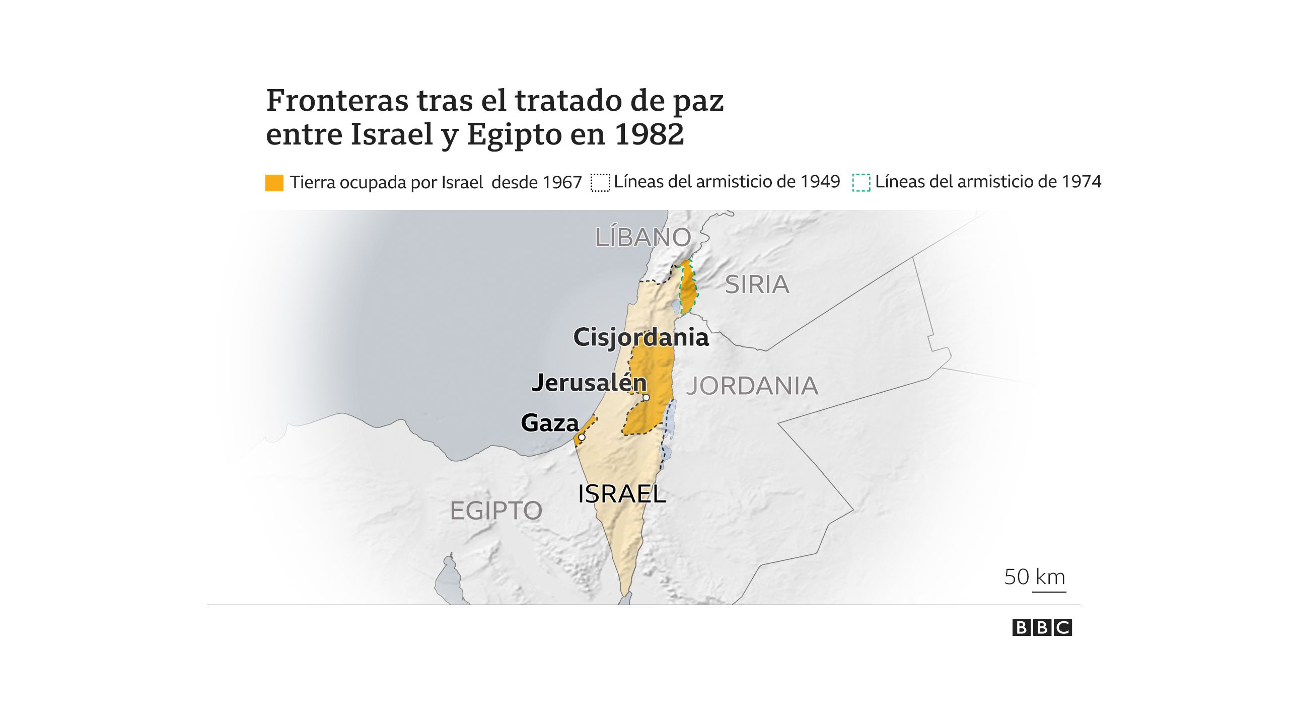 Mapa de cómo quedaron las fronteras tras el tratado de paz entre Israel y Egipto en 1982