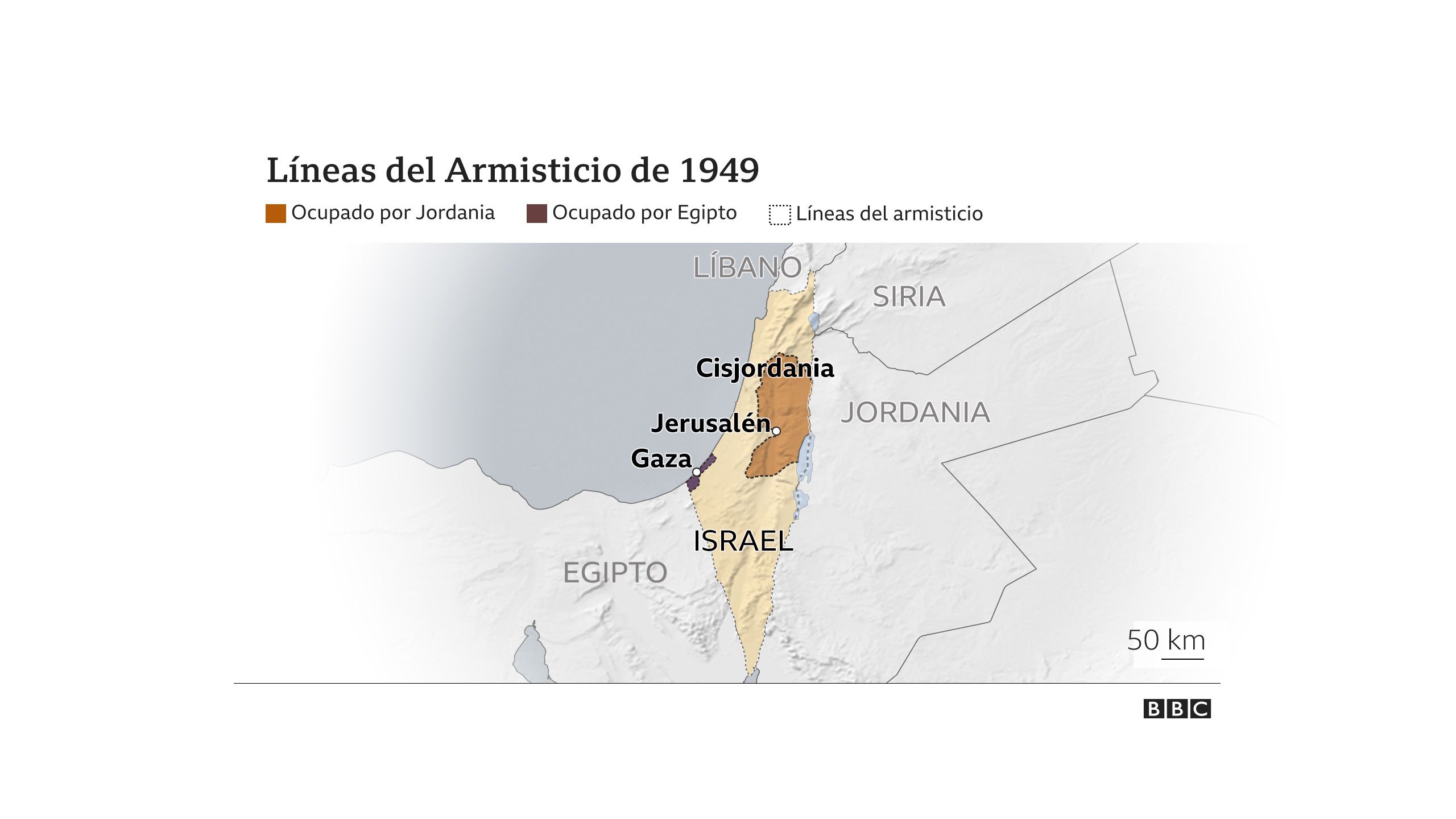 Mapa de las líneas del armisticio de 1949