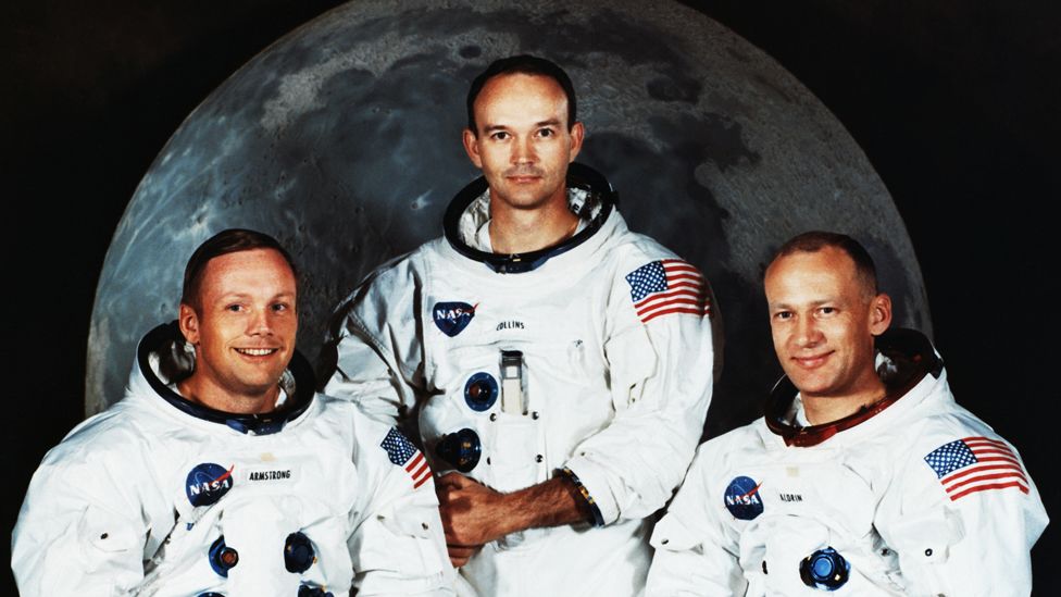 Michael Collins (c) with Neil Armstrong and Buzz Aldrin