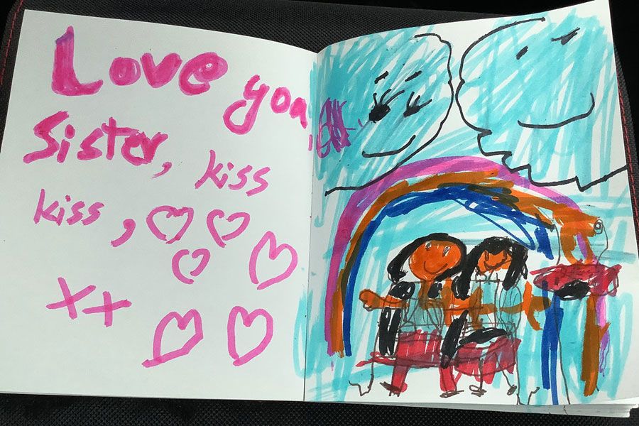 Card from Baran to Bru, reads: Love you sister