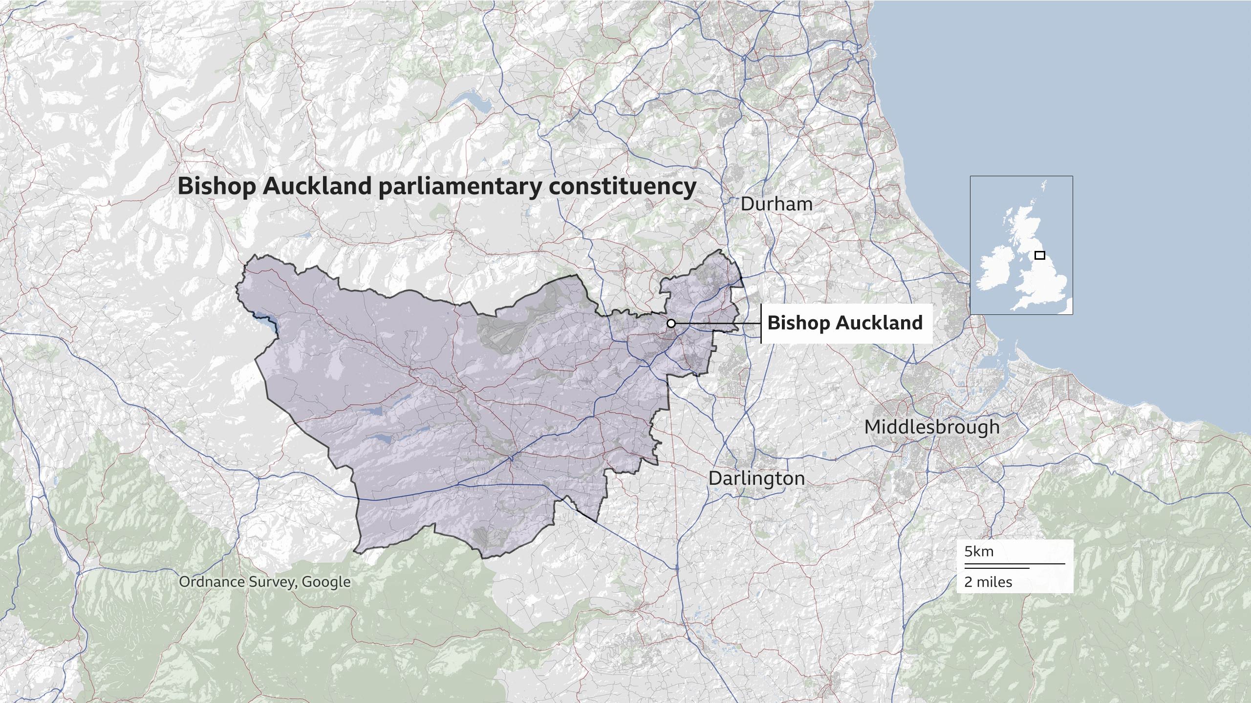 Map of Bishop Auckland parliamentary constituency