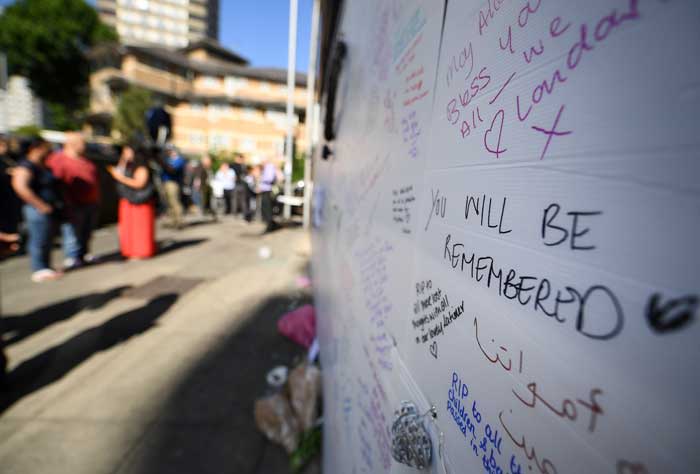 Tributes left to the victims of the Grenfell Tower fire