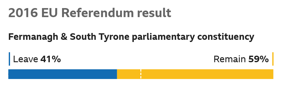 2016 EU Referendum result - Fermanagh and South Tyrone parliamentary constituency - Leave 41%, Remain 59%