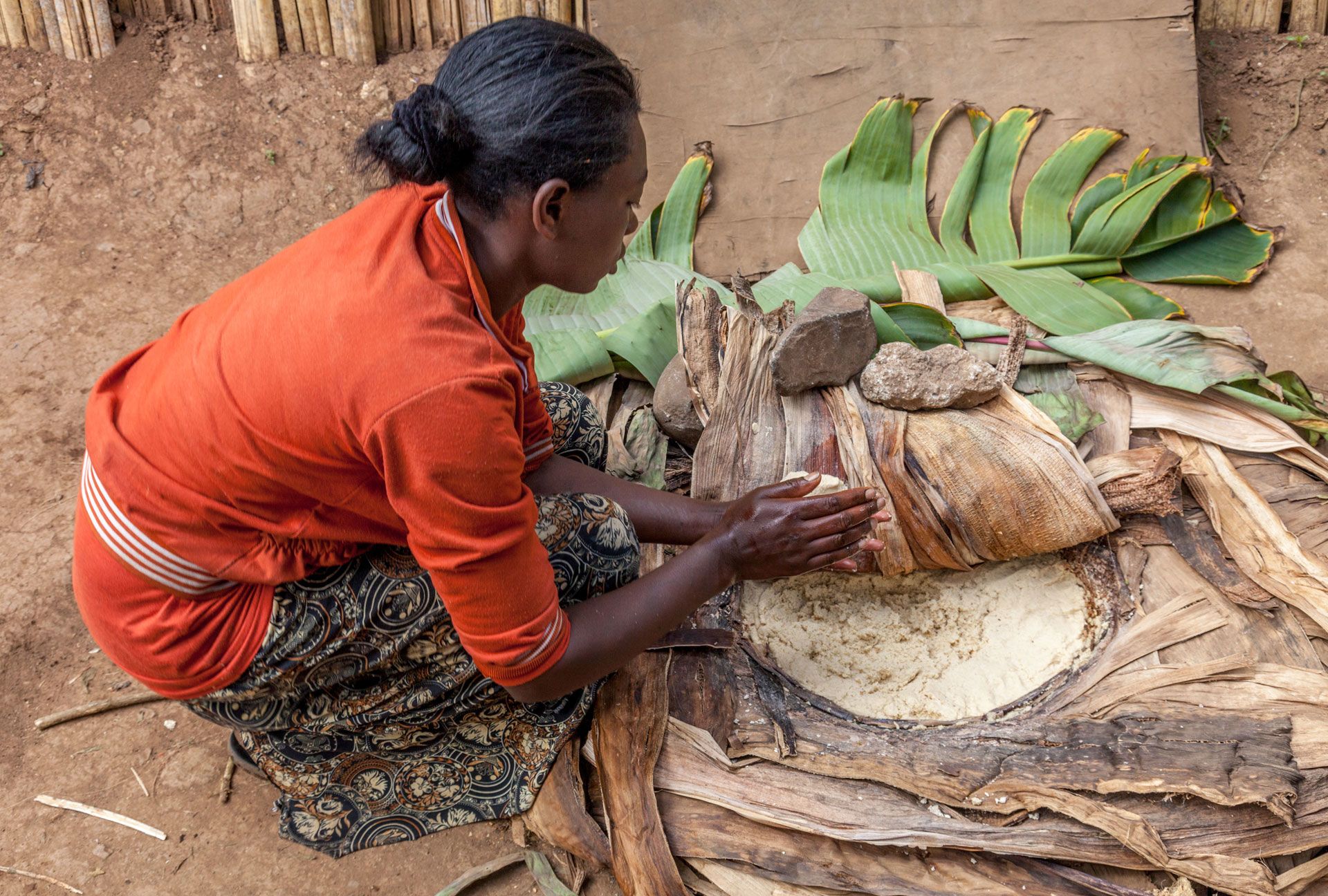 A woman makes kocho