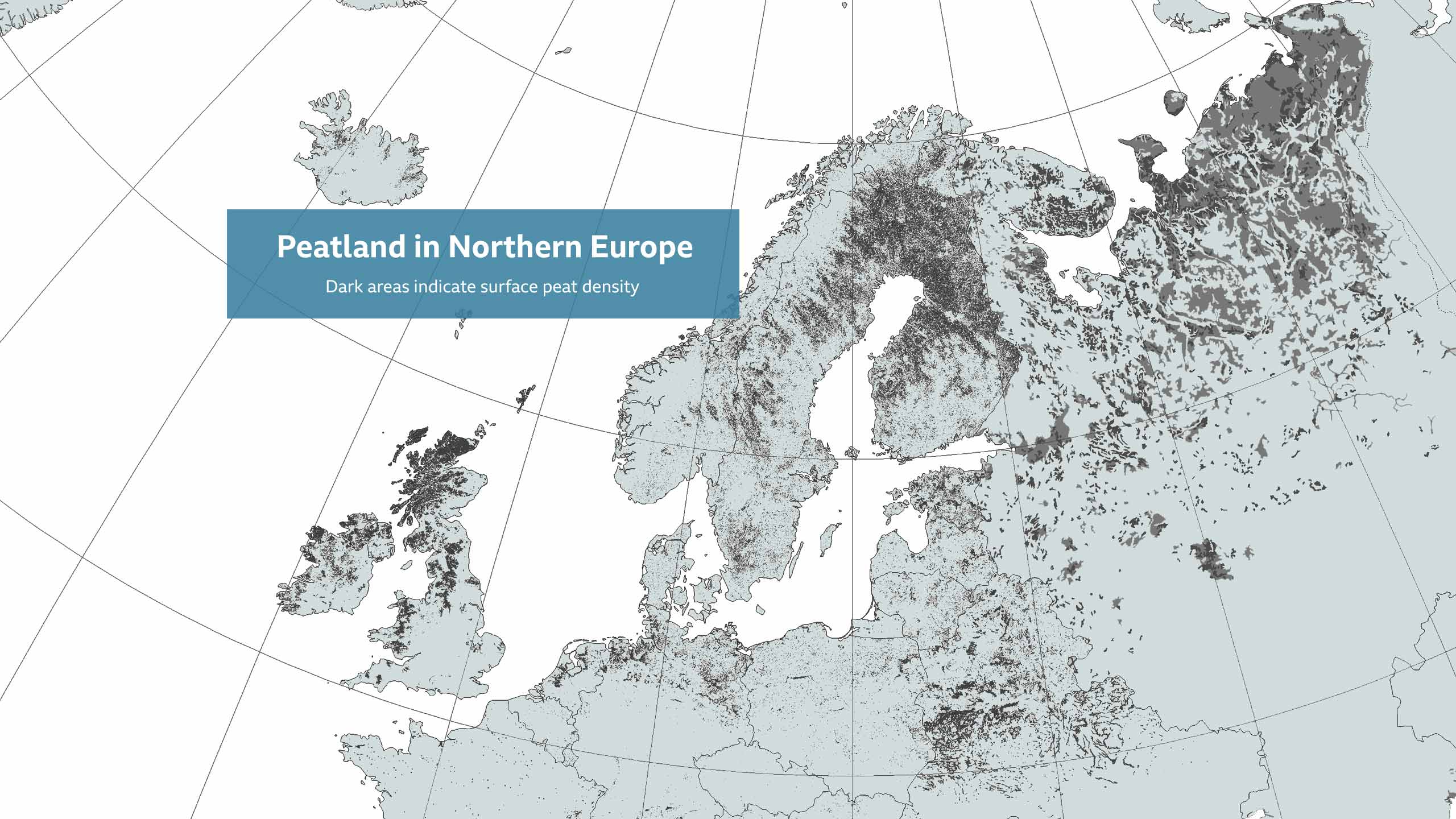 Map of peatland areas in Northern Europe