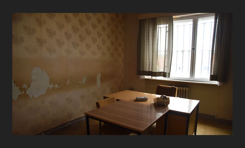 Interrogation room in the former Stasi prison, Hohenschönhausen Memorial, Berlin. 