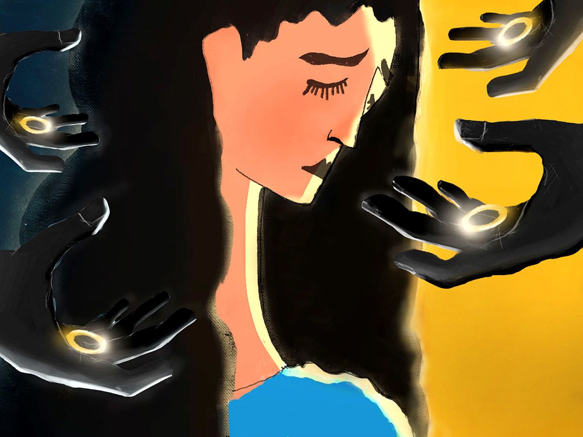 Illustration - girl being offered wedding rings