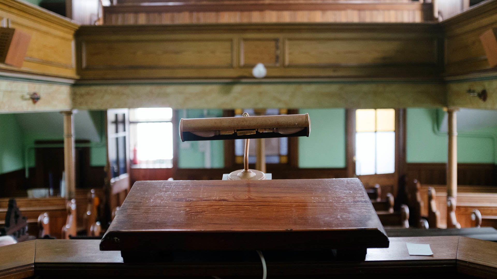 The pulpit at Siloam Welsh Baptist Chapel