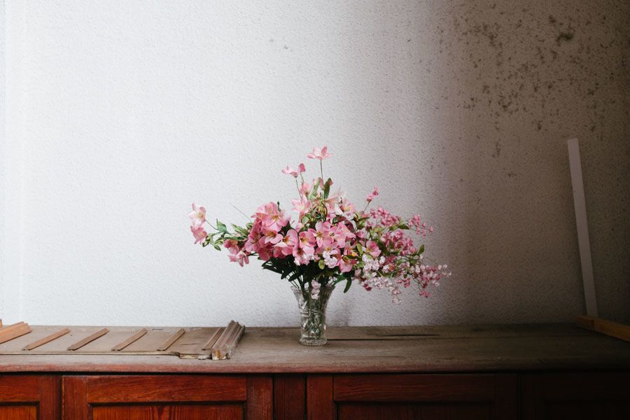 Flowers inside the chapel in Aberfan