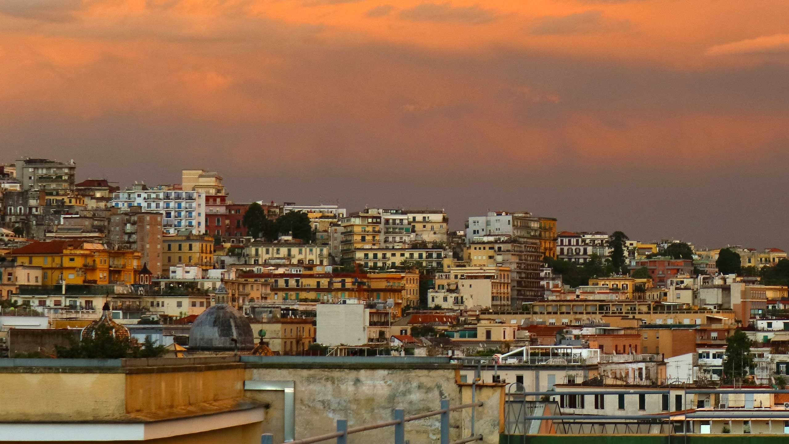 Naples skyline with orange sky