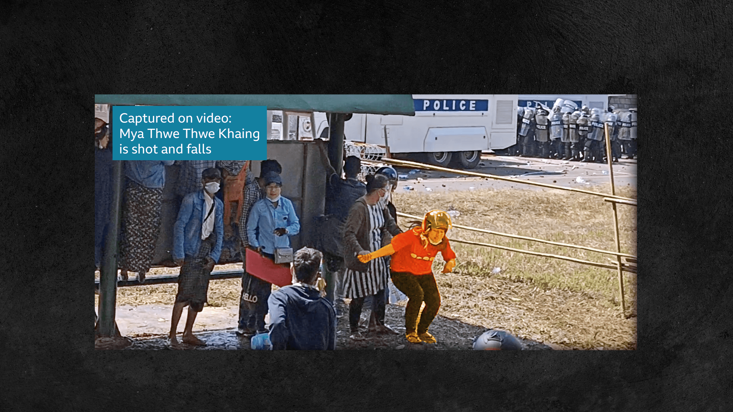 Captured on video: Mya Thwe Thwe Khaing is shot and falls