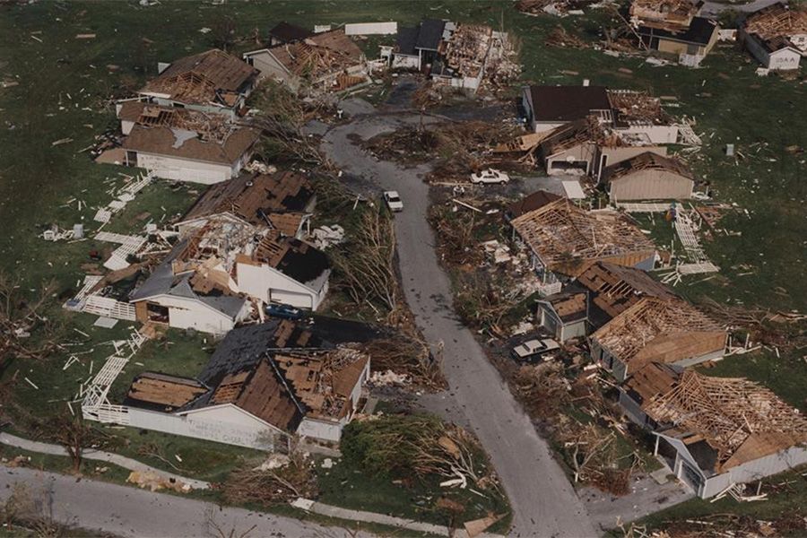 Devastation caused by Hurricane Andrew, Country Walk, Florida in August 1992.