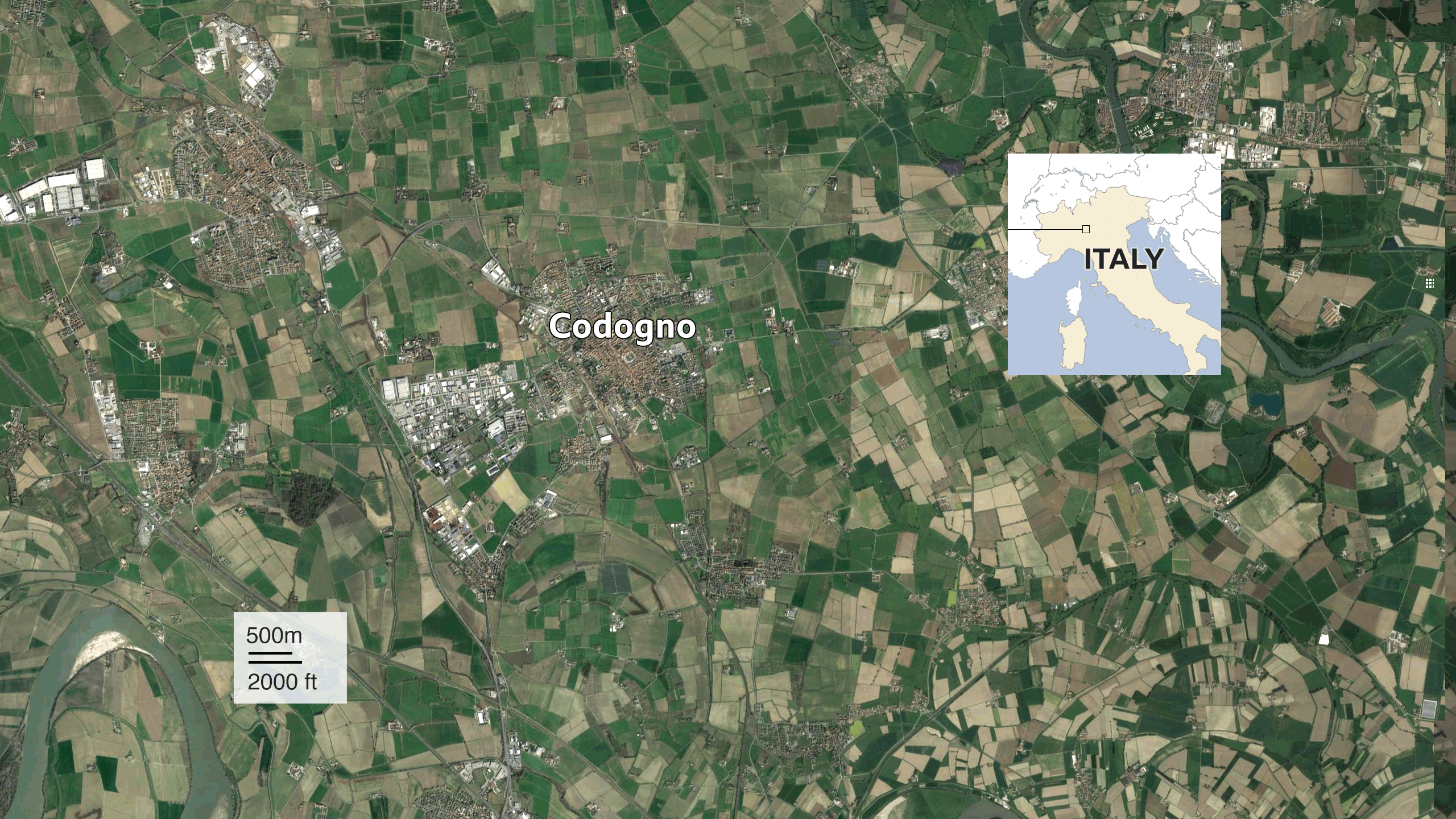 Locator map of Codogno in northern Italy