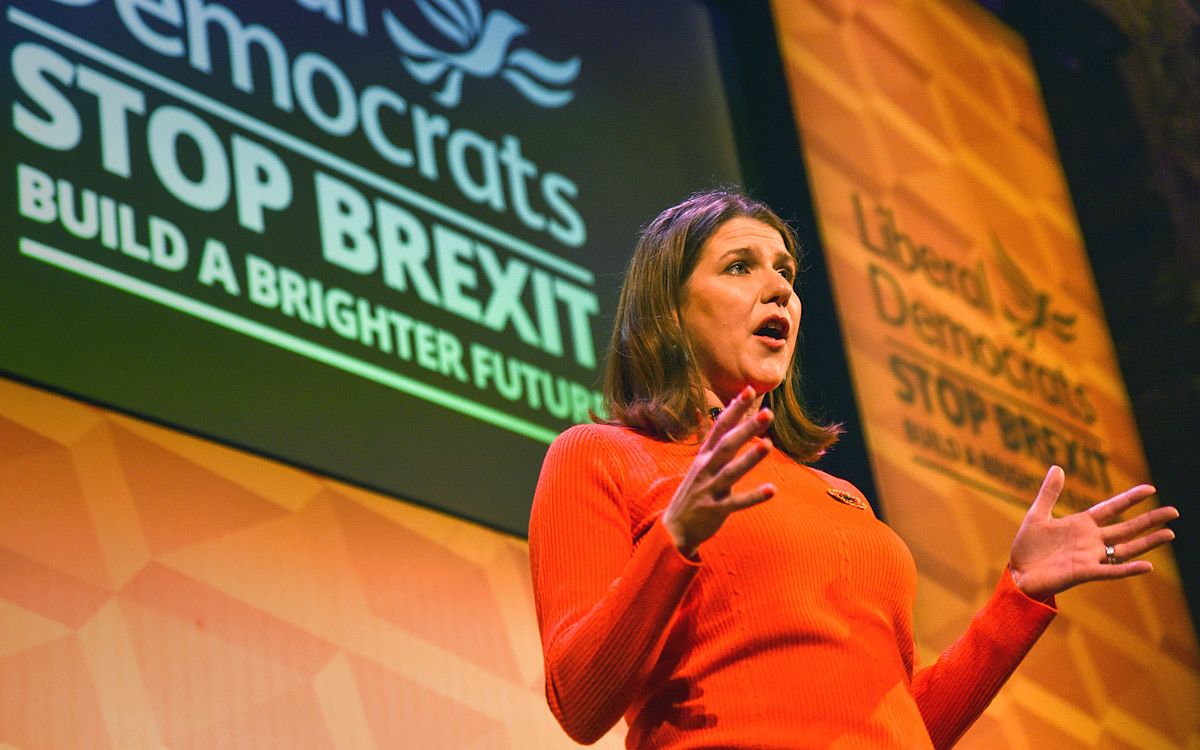 Jo Swinson speaking at an election rally, November 2019
