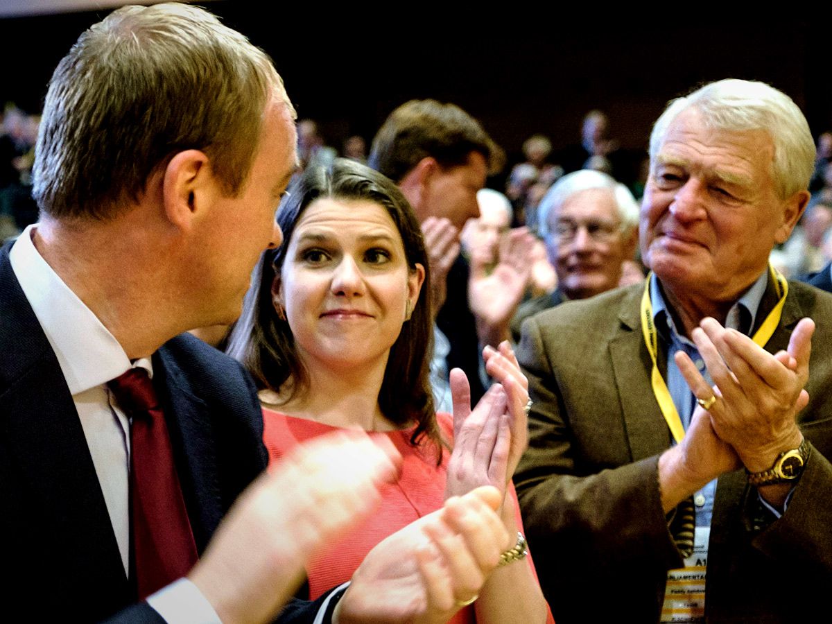Lib Dem leaders past and present - Tim Farron, Jo Swinson and Paddy Ashdown in 2015