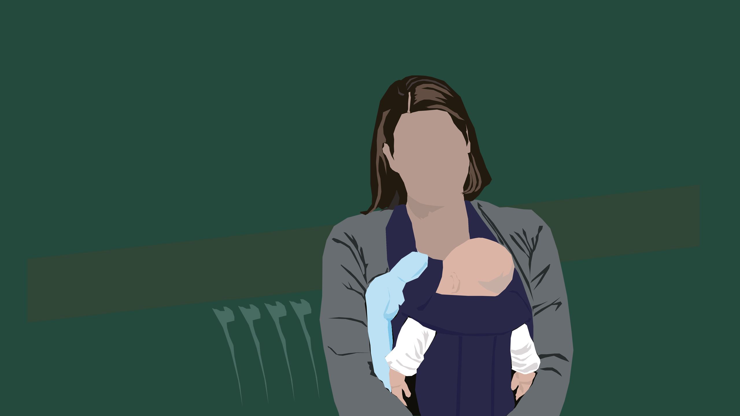 Illustration of Jo Swinson with her baby in the House of Commons in 2018