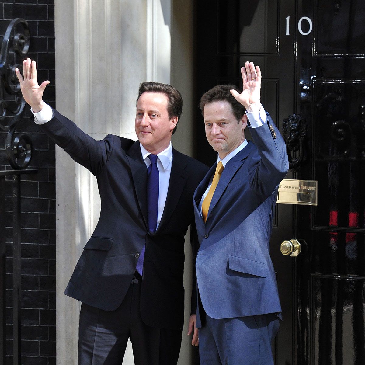 Conservative Prime Minister David Cameron, and his Lib Dem deputy Nick Clegg, Downing Street, May 2010