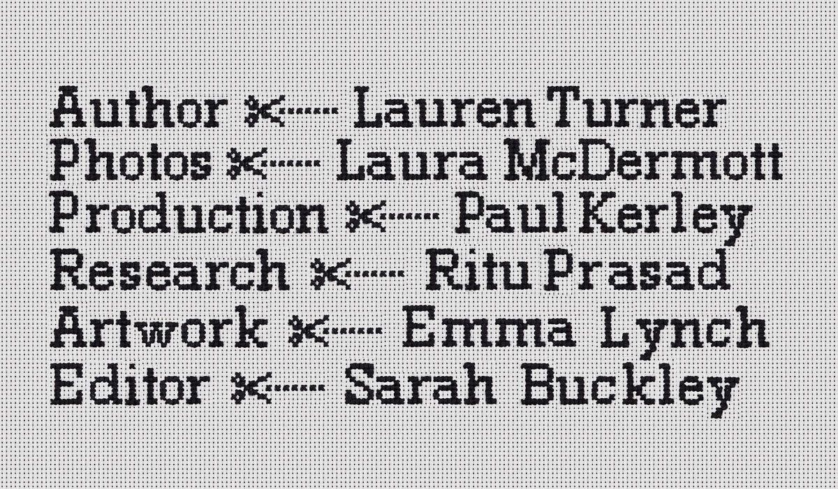 Credits - Author: Lauren Turner, Photos: Laura McDermott, Production: Paul Kerley, Research: Ritu Prasad, Artwork: Emma Lynch, Editor: Sarah Buckley