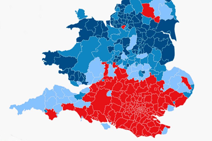 Map of the southern half of the UK