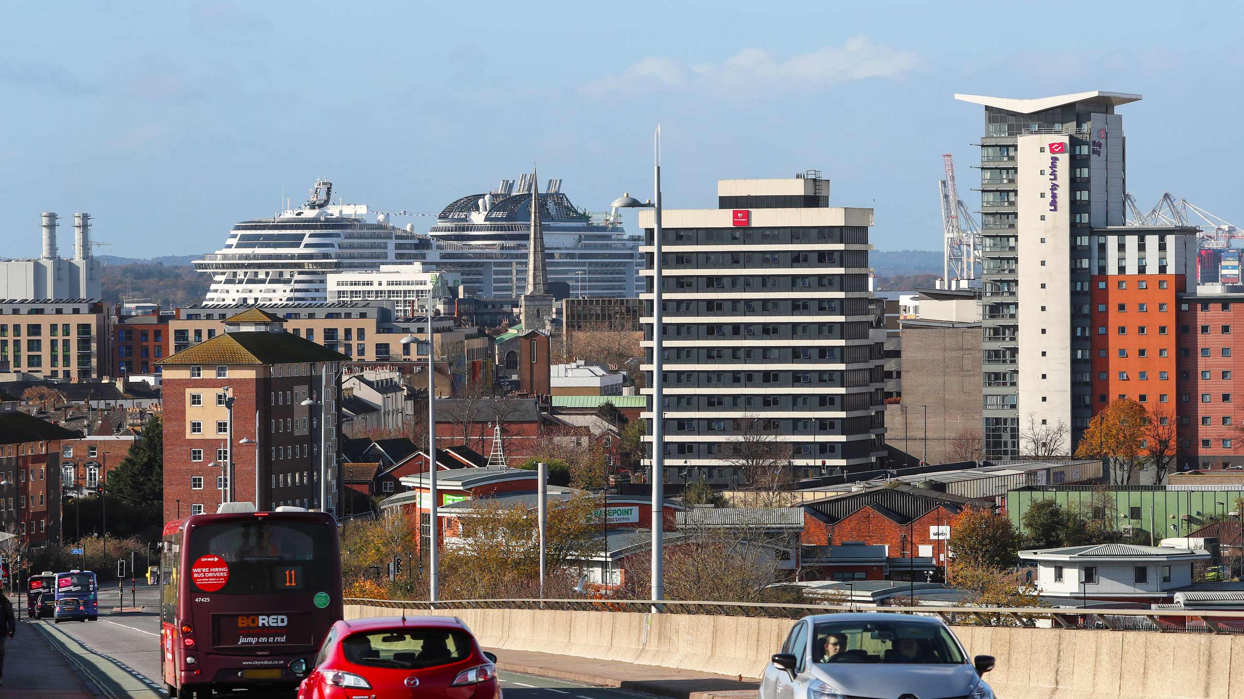 Cruise liners are part of the Southampton city skyline