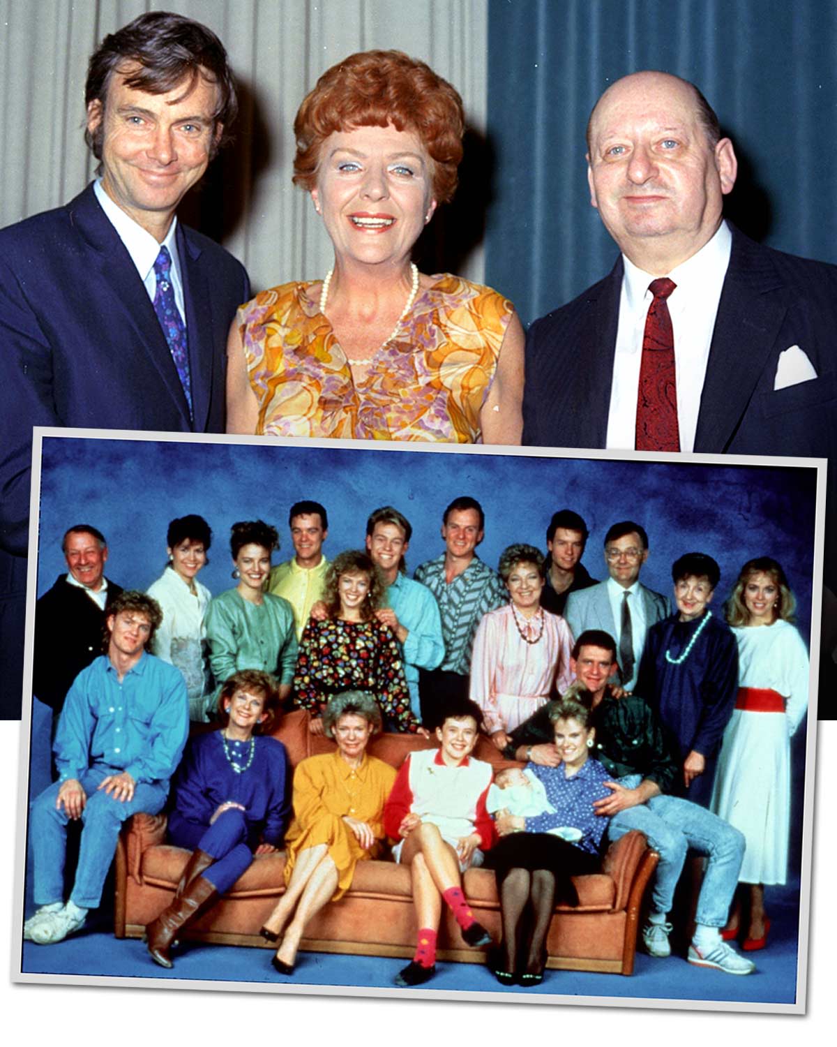Reg Watson with Noele Gordon and Lew Grade - with the cast of Neighbours below