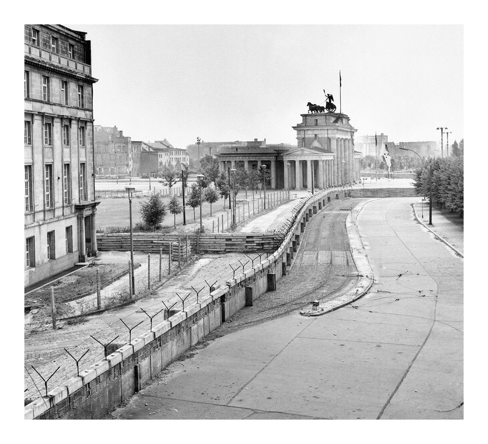 The Berlin Wall near the Brandenburg Gate one year into construction.
