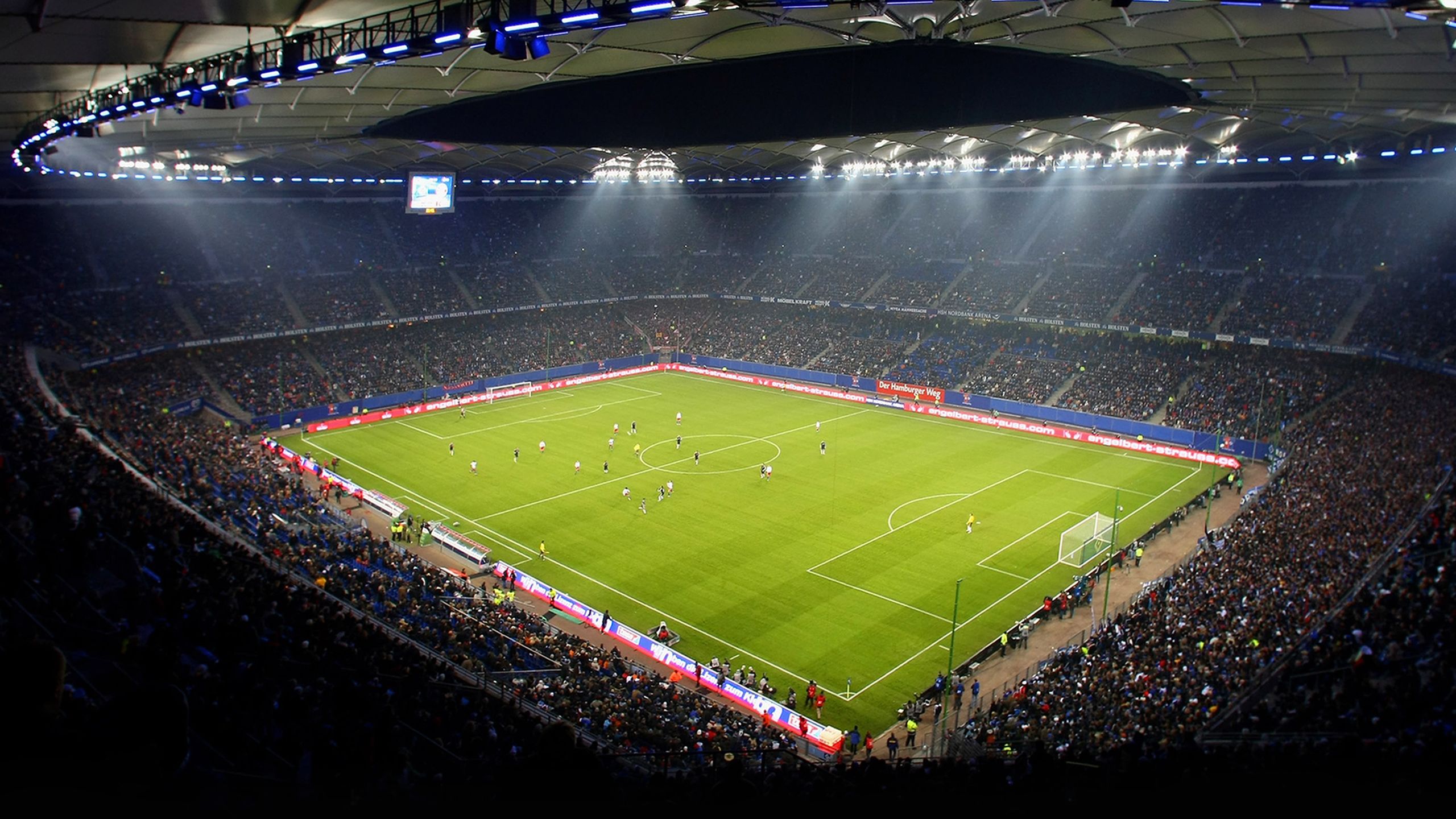 An interior view of the stadium in Hamburg with fans