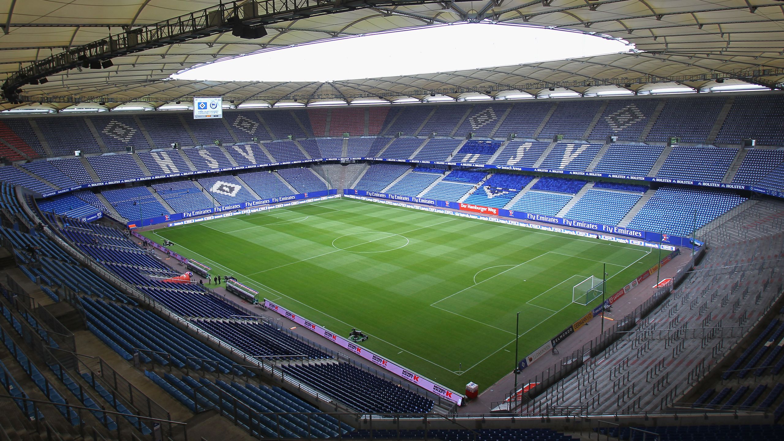 An interior view of the stadium in Hamburg with no fans