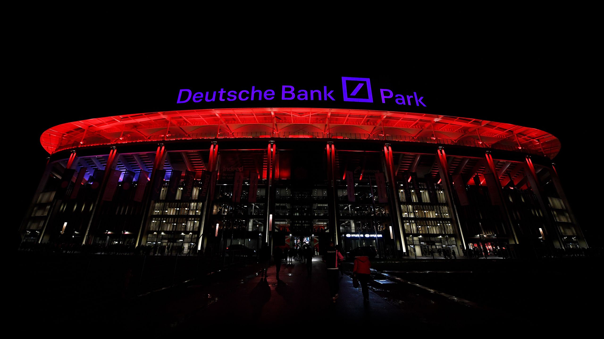 An exterior view of Frankfurt Arena at night