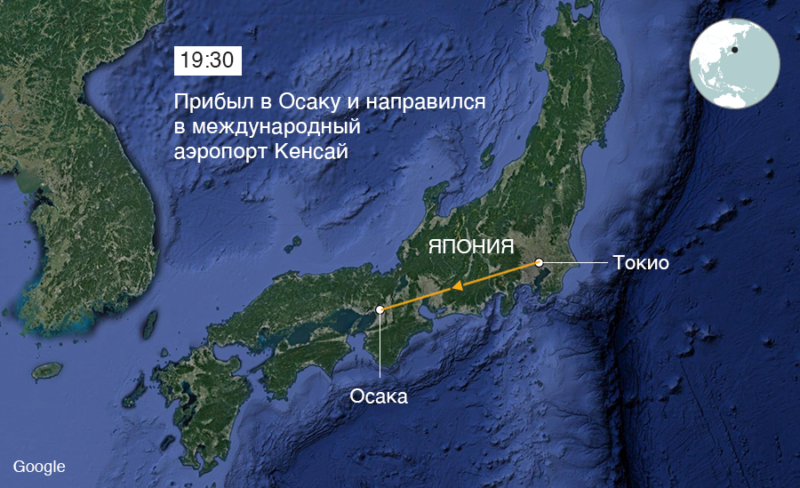 19:30: Arrived in Osaka and headed for Kensai International Airport