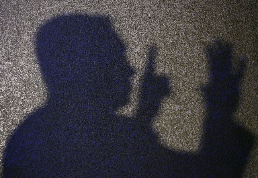 Shadow of Carlos Ghosn, gesticulating