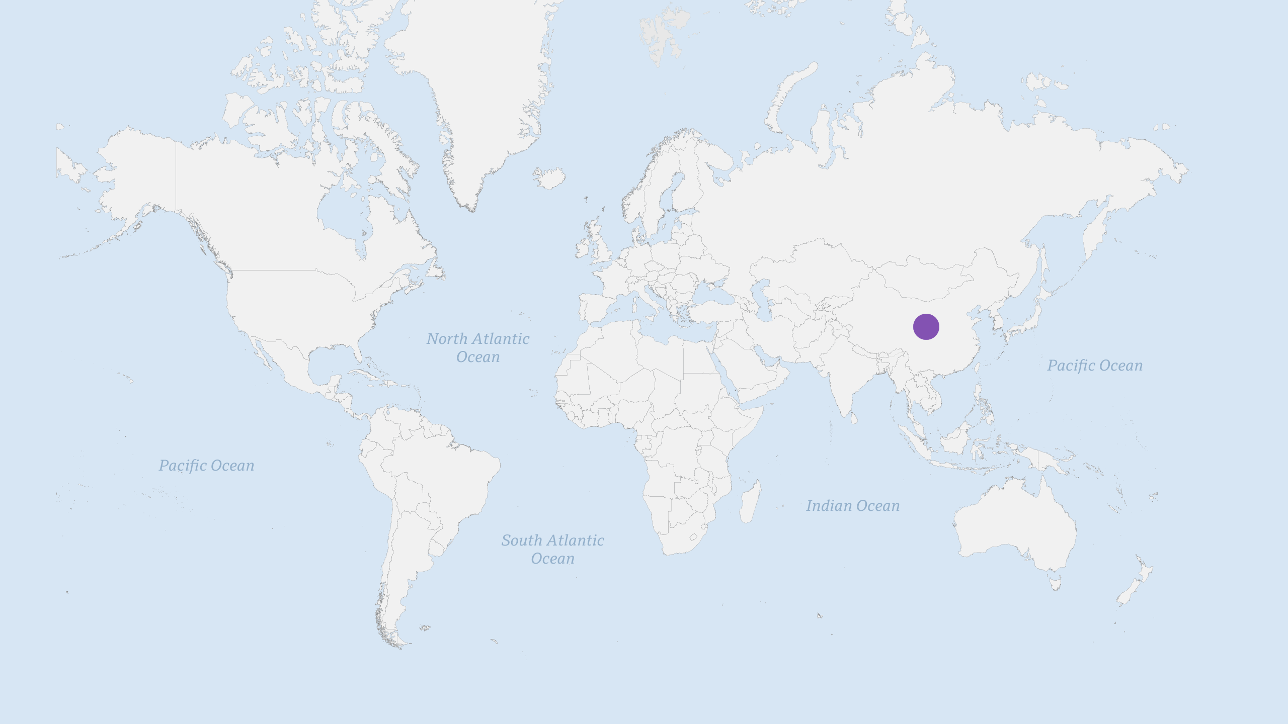 A single purple dot over wuhan representing the first genome