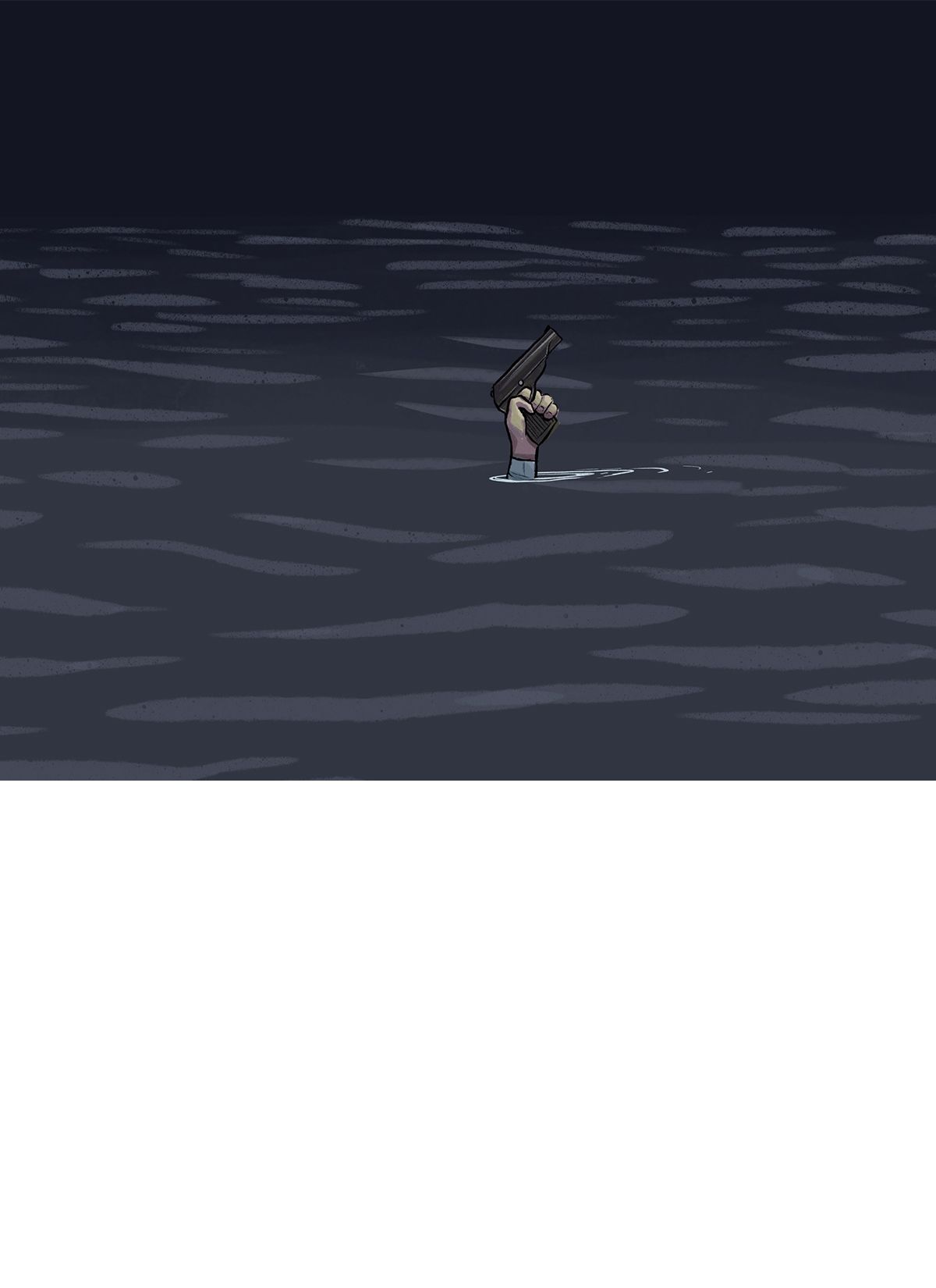 Illustration of Jeon's gun emerging from the water