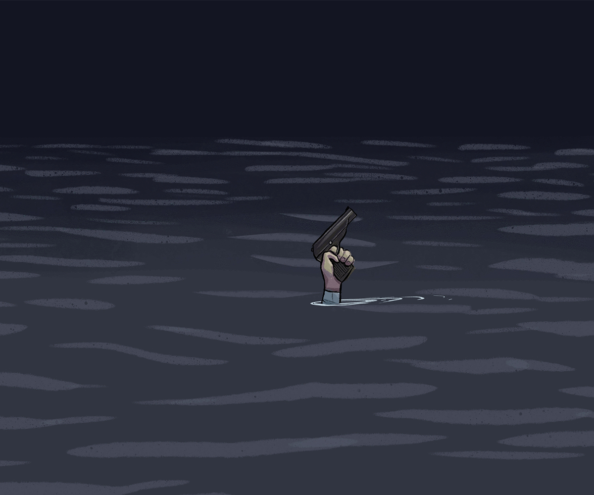 The prisoner and guard emerging from the Tumen river 