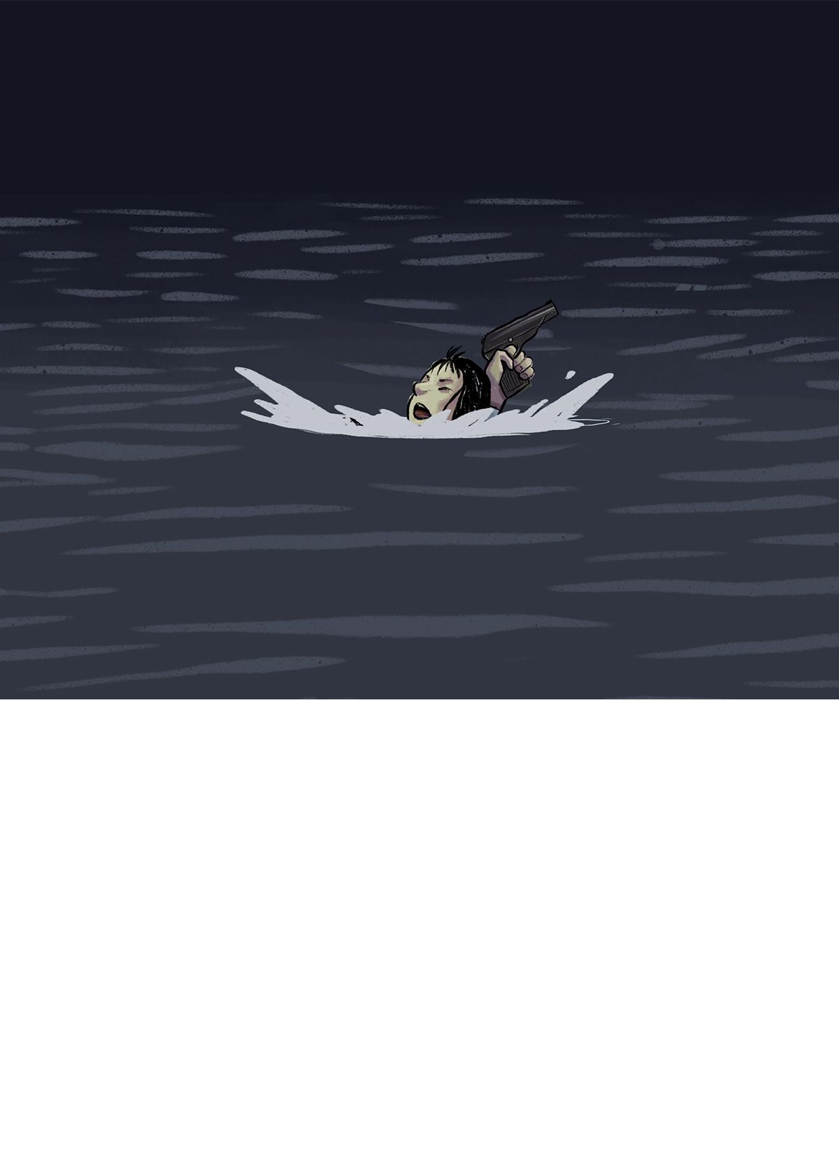 Illustration of Jeon emerging with his gun