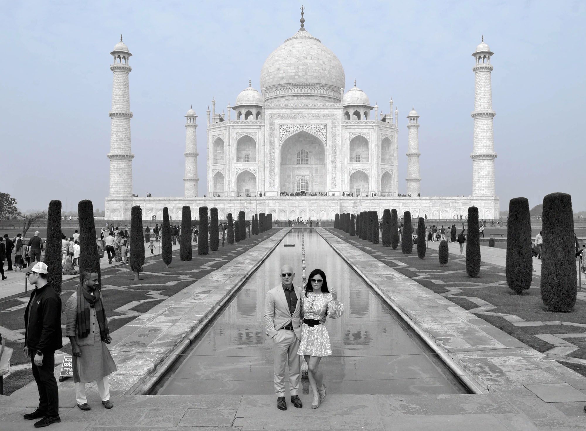 Jeff Bezos and Lauren Sanchez outside Taj Mahal