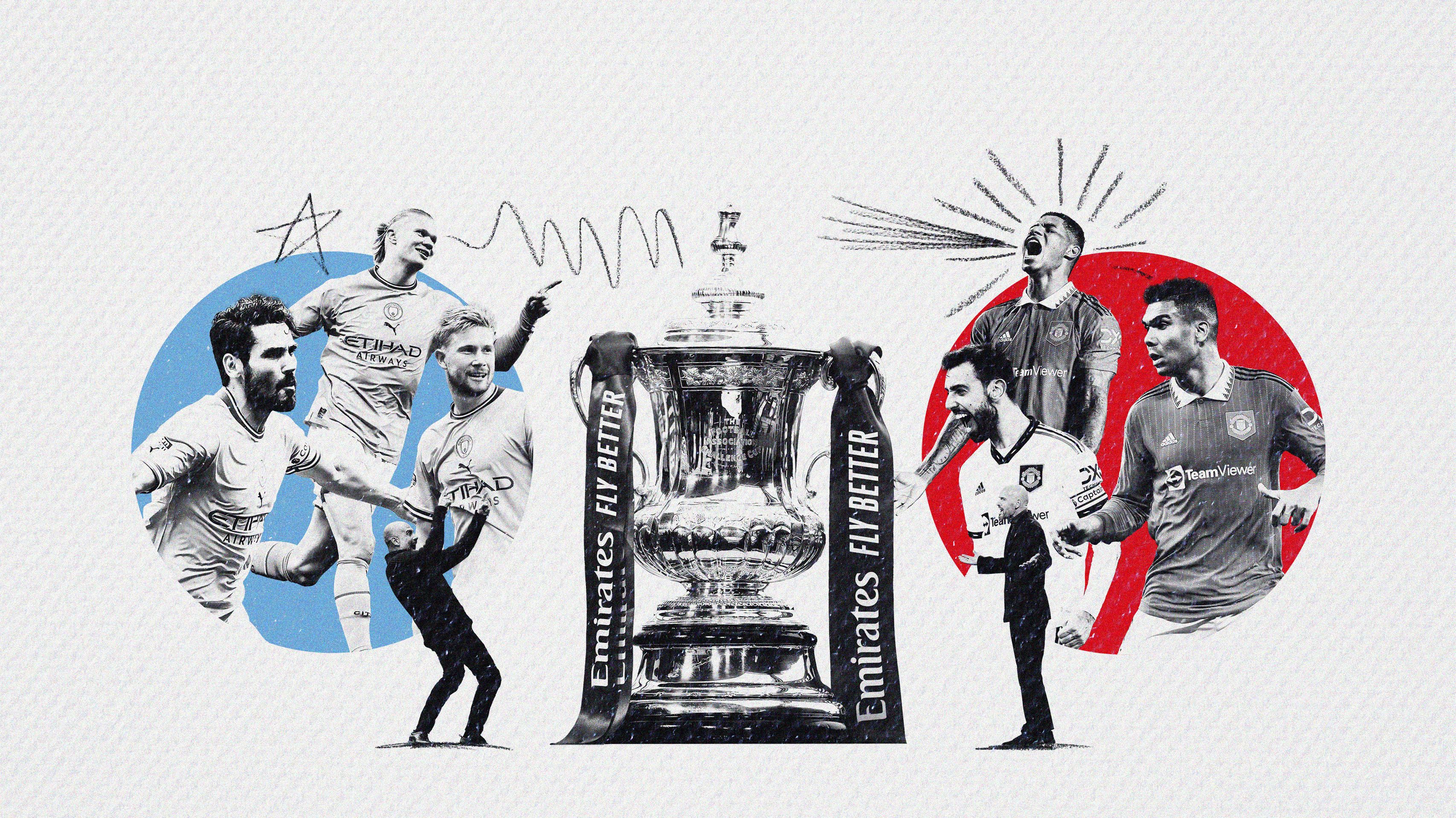 A collage of Manchester City (left) and Manchester United (right) players and managers ahead of the FA Cup final