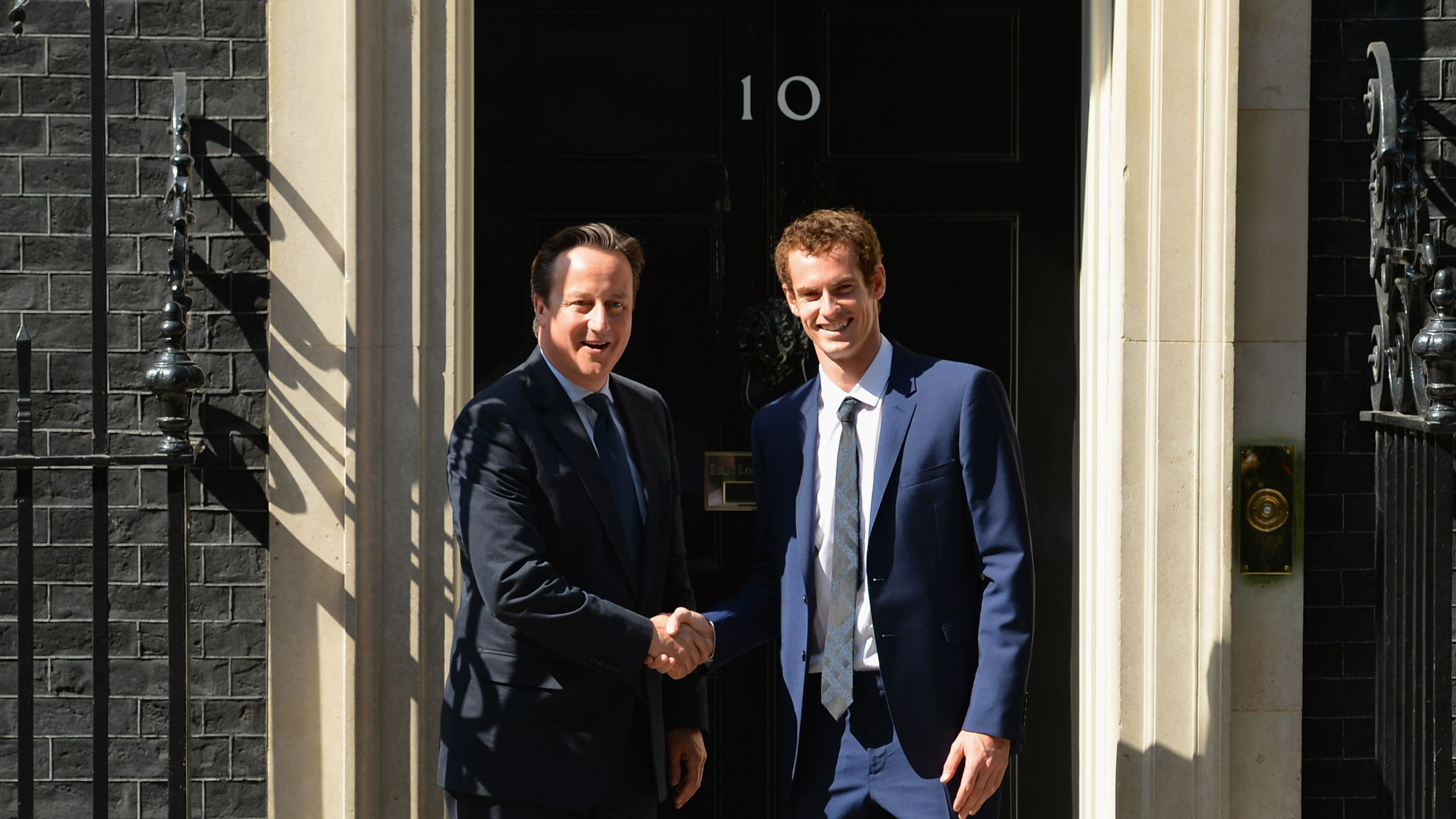 UK Prime Minister David Cameron welcomes Andy Murray to 10 Downing Street