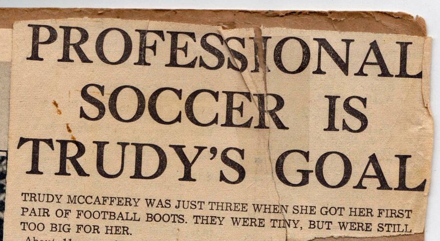 Newspaper headline saying "Professional soccer is Trudy's goal"