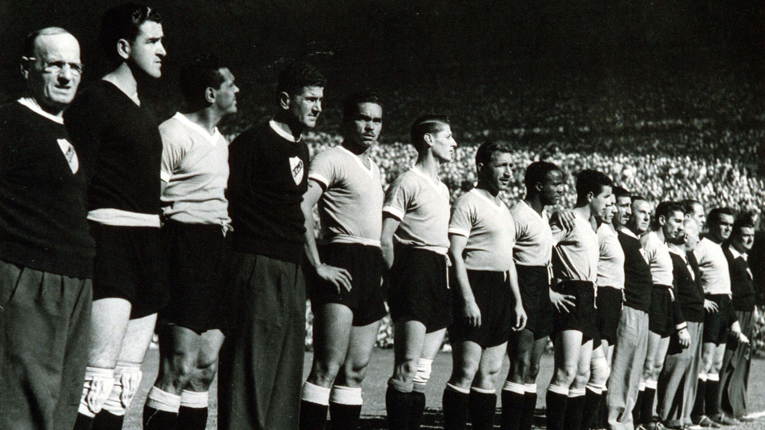 The Uruguay team line up ahead of the 1950 World Cup final