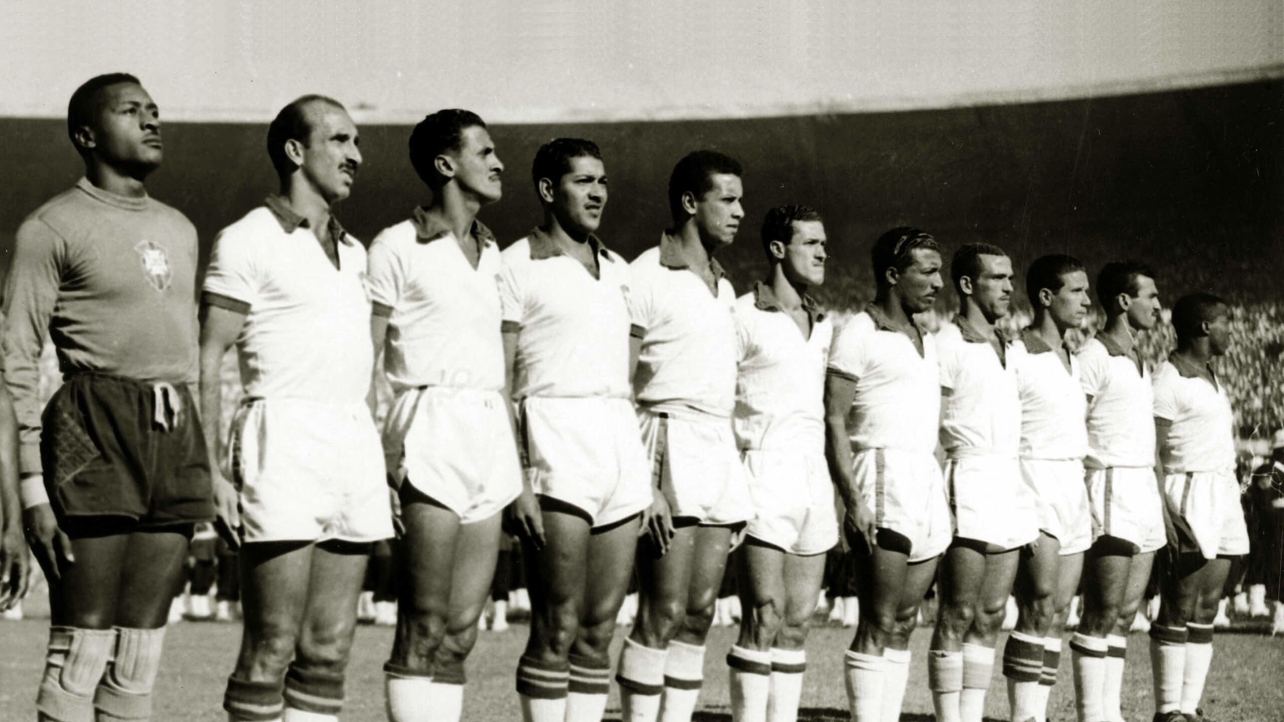The Brazil team line up ahead of the 1950 World Cup final