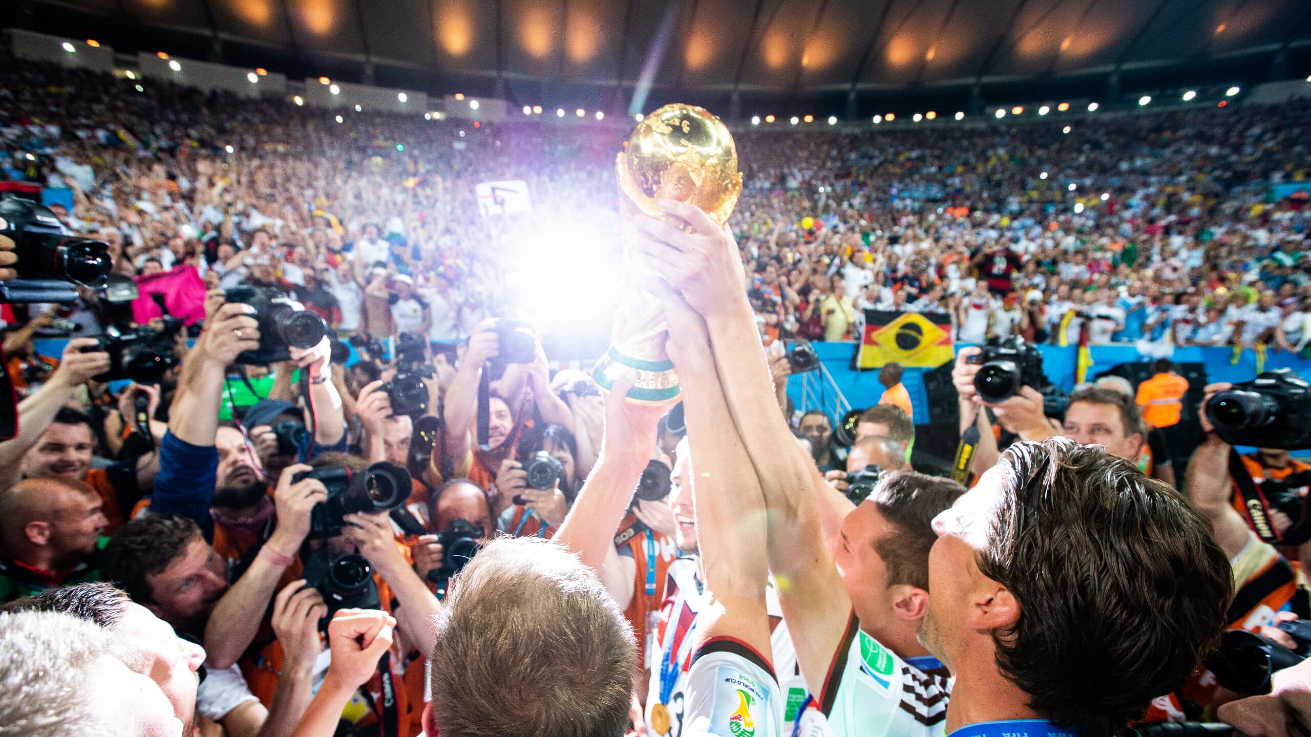 Germany hold aloft the World Cup trophy in 2014