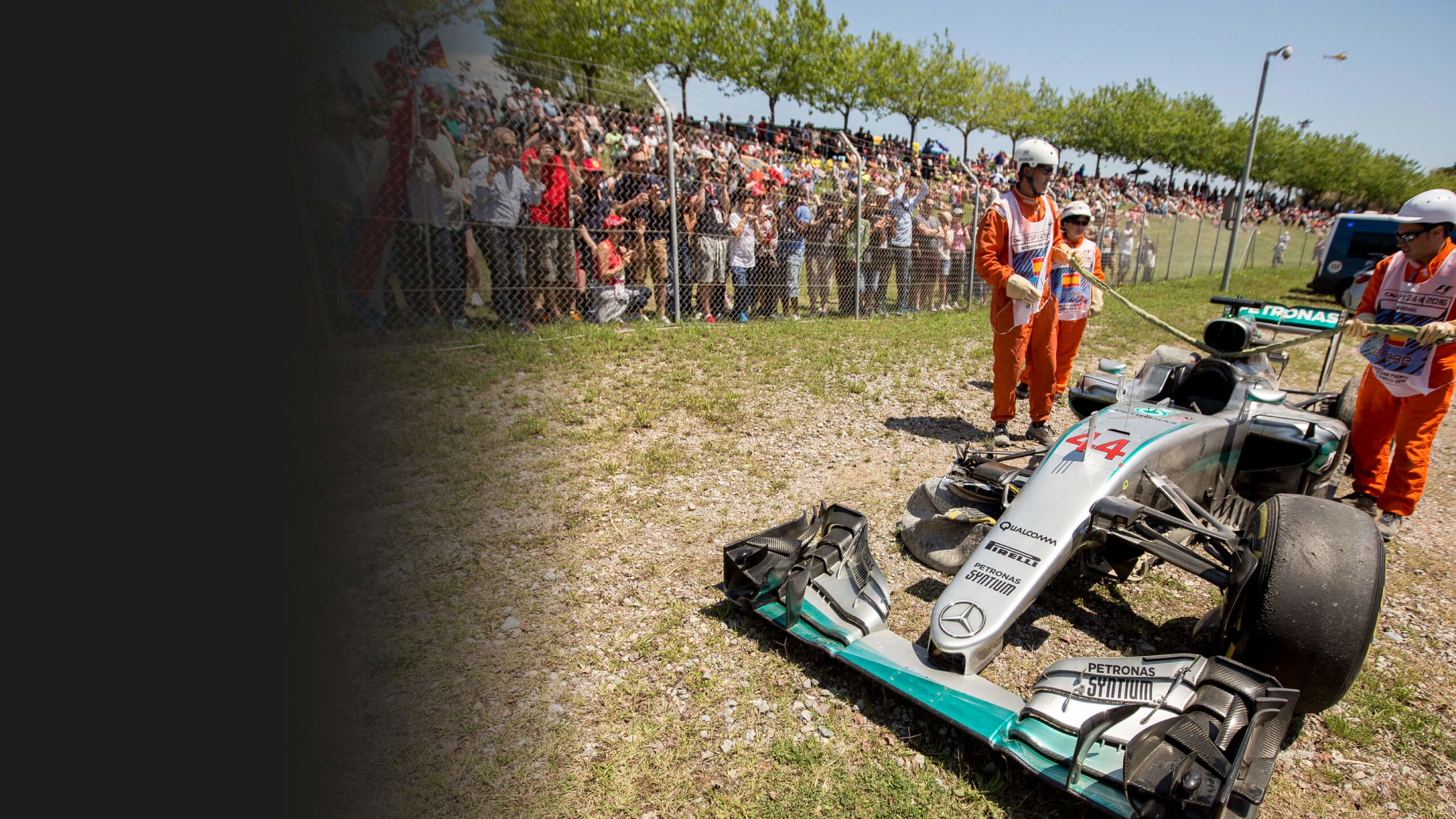 Lewis Hamilton's crashed car in Spain in 2016