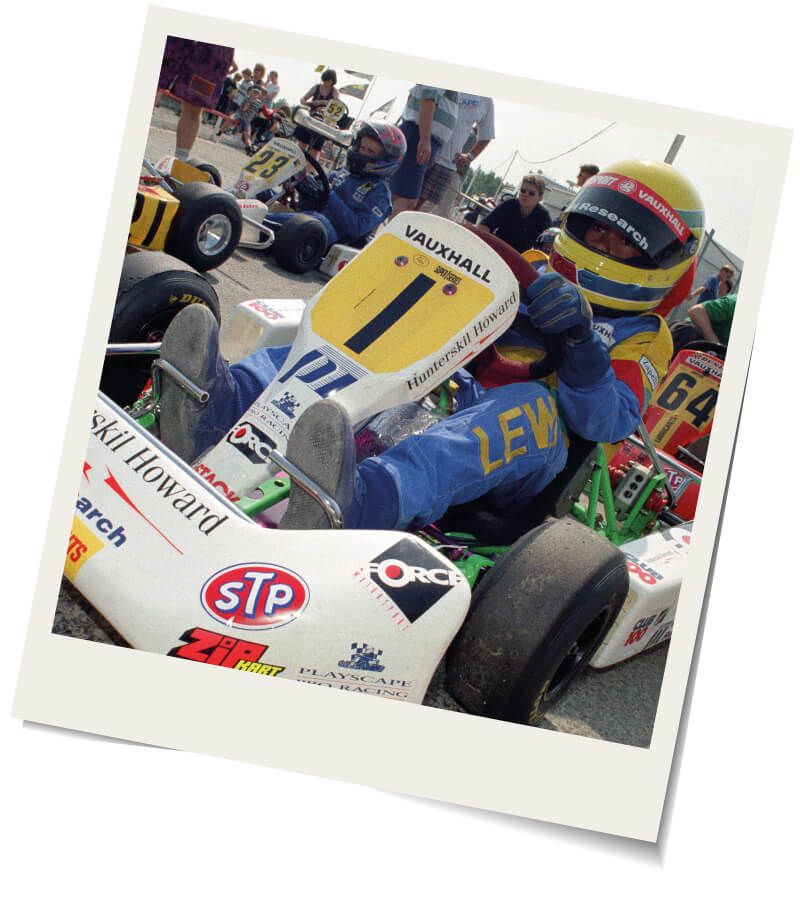 Lewis Hamilton in a kart