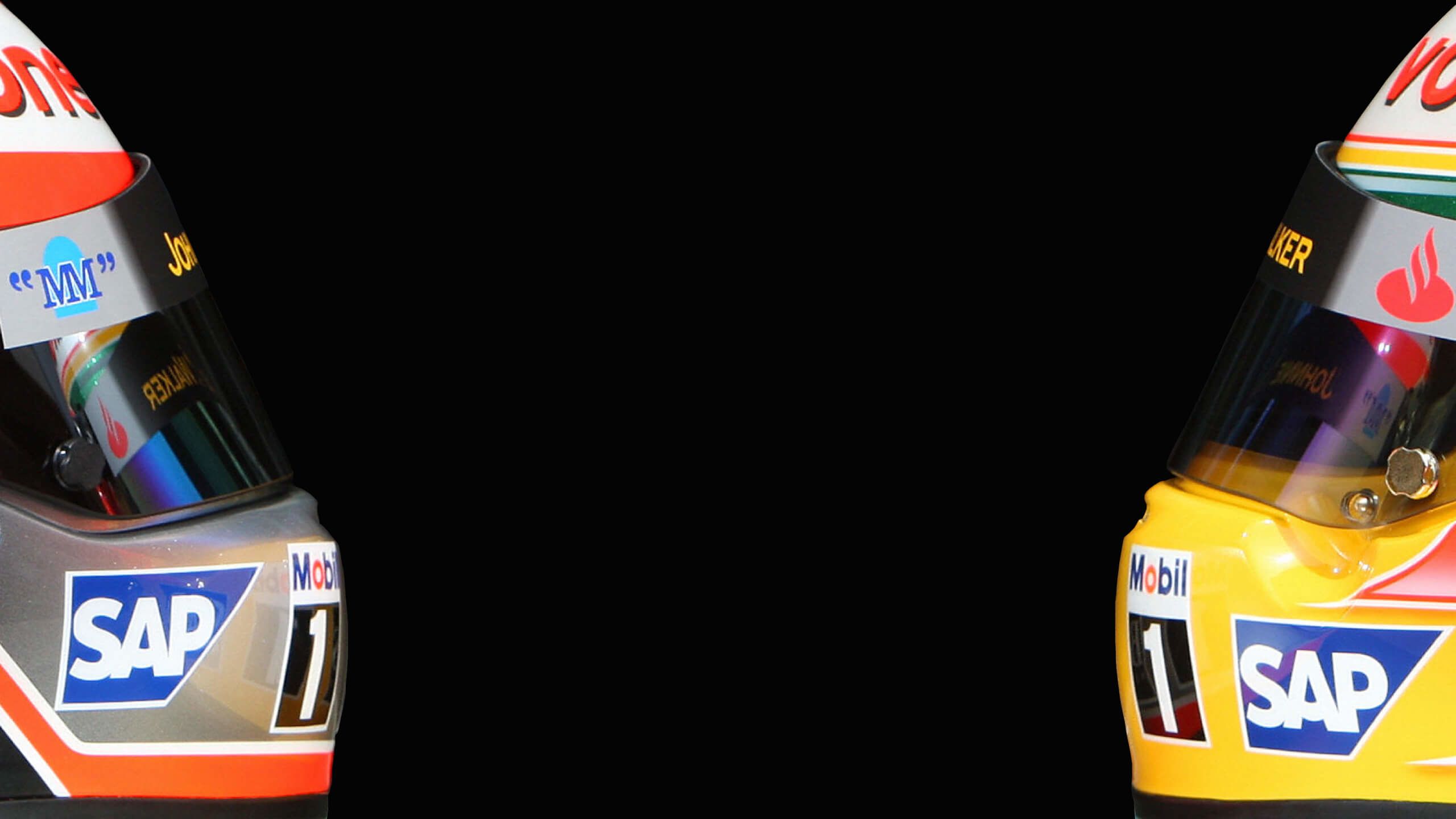 The helmets of Fernando Alonso and Lewis Hamilton