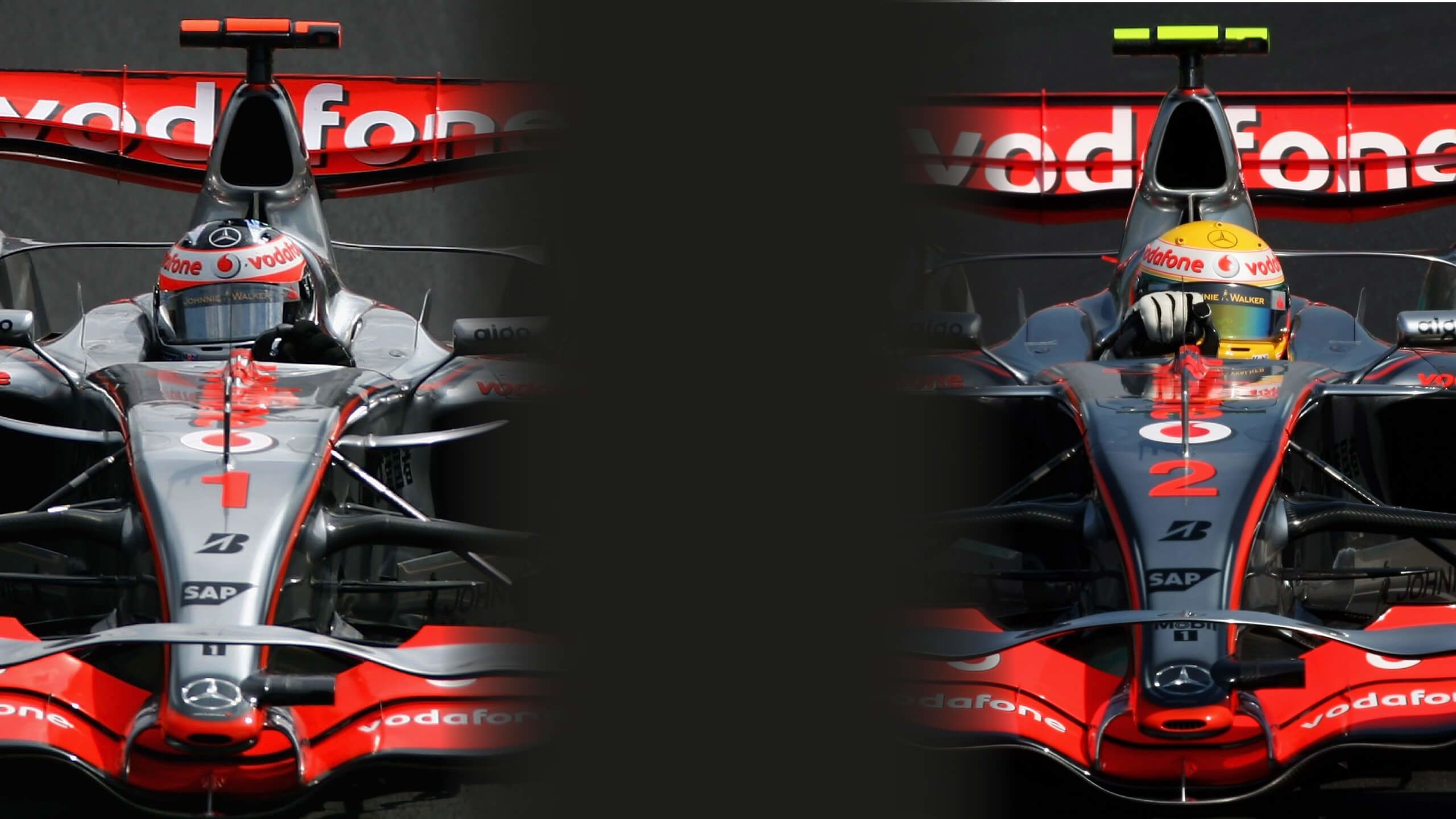 The F1 cars of Fernando Alonso and Lewis Hamilton