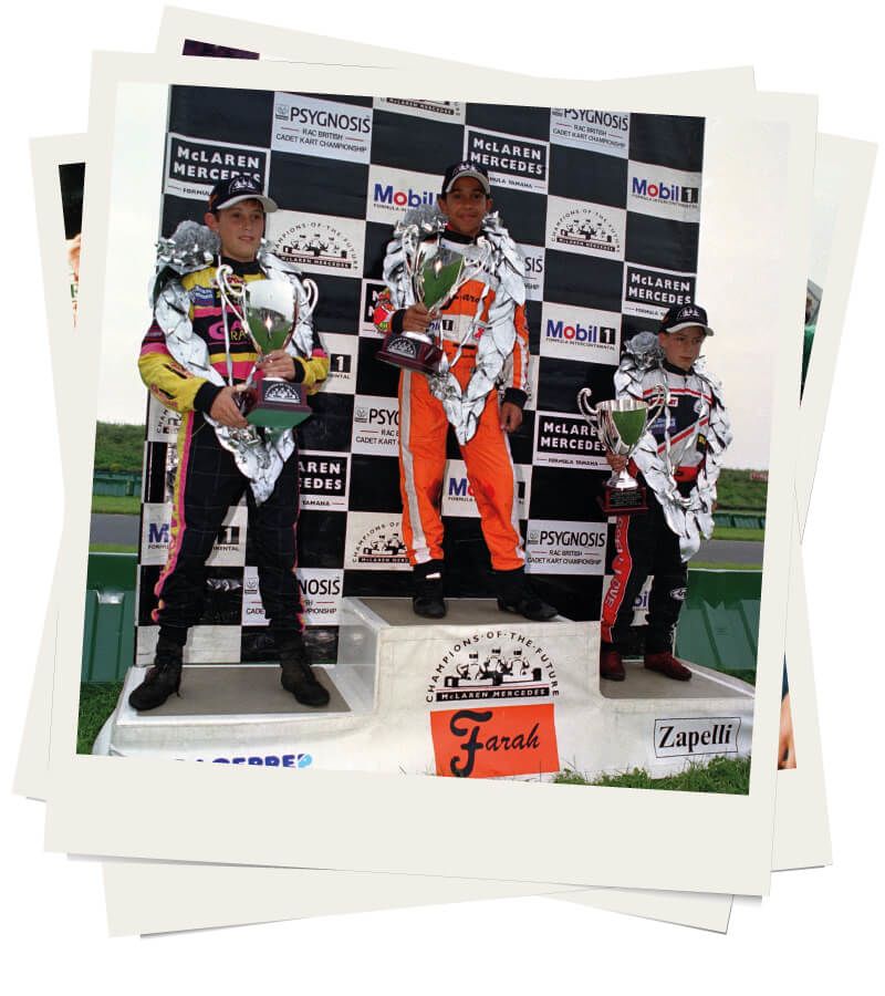 Young Lewis Hamilton on a podium